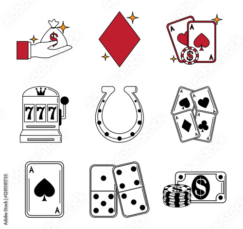 Set of casino vector icons with white background