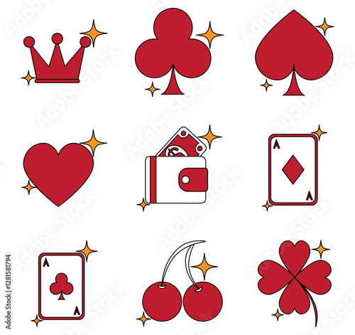 Set of casino vector icons with white background