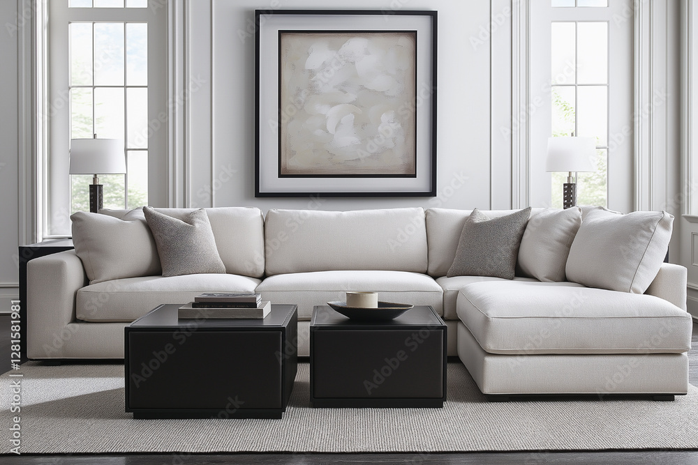 Fototapeta premium Modern Sectional Sofa in Elegant Living Room Setting