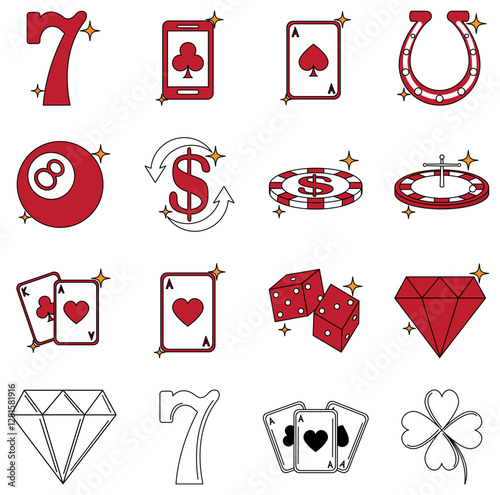 Set of casino vector icons with white background