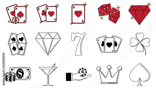 Set of casino vector icons with white background