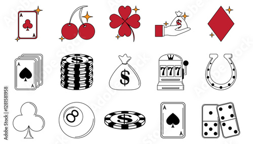 Set of casino vector icons with white background