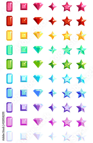 Gems isolated on white background. Vector jewels or precious diamonds gem