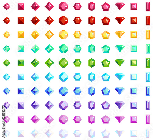Gems isolated on white background. Vector jewels or precious diamonds gem