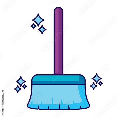 Vector illustration of a sparkling purple and blue broom representing household cleaning and hygiene tools