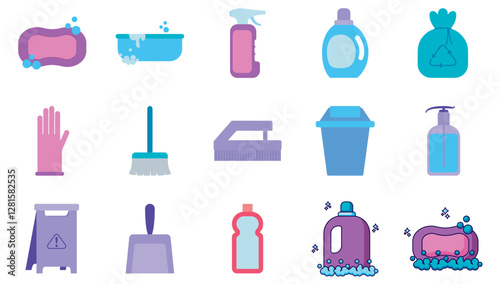 Set of cleaning vector icons with white background
