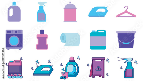 Set of cleaning vector icons with white background