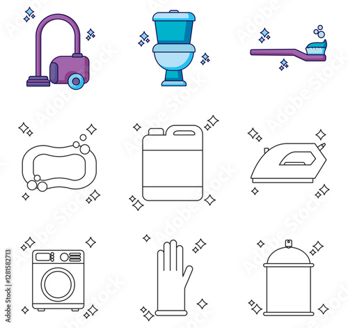 Set of cleaning vector icons with white background