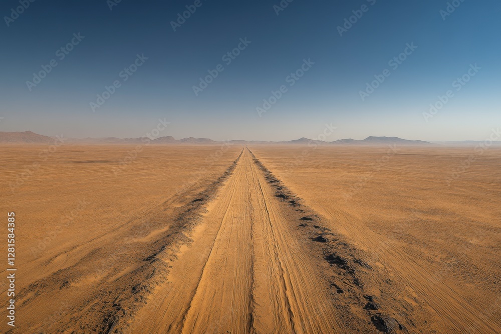 Photo of the Sahara Desert with car tracks stretching across the sand dunes as far as the eye can see. Photo of the Sahara Desert with car tracks stretching across the sand dunes as far as the eye can see.