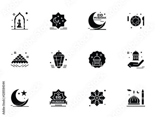 Ramadan Solid Glyph icon pack including muslim islam speech mosque
