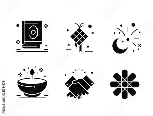 Ramadan mosque icon pack including Ramadan moon pray crescent vector illustration