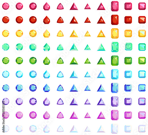 Gems isolated on white background. Vector jewels or precious diamonds gem