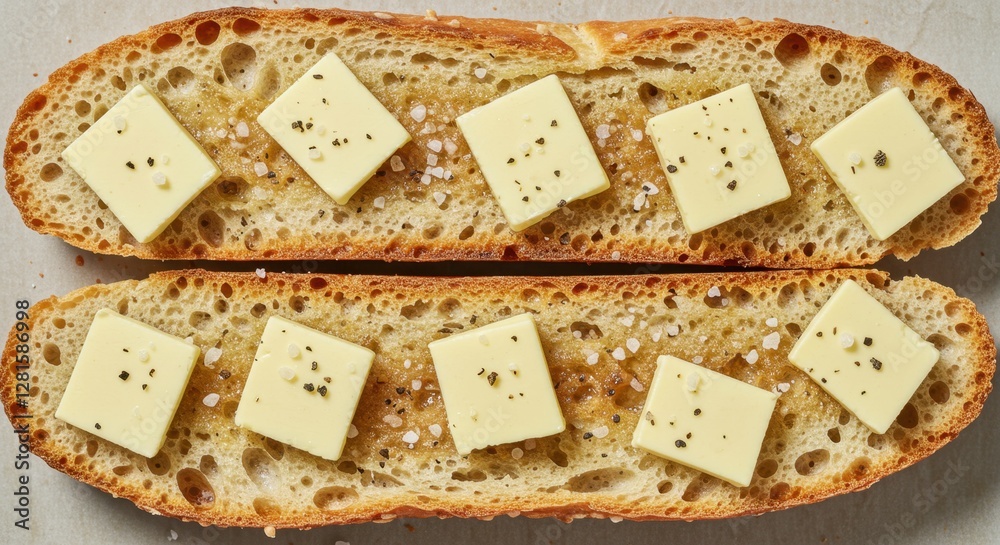Delicious Slices of Sourdough Bread with Butter, Salt and Pepper Delicious Slices of Sourdough Bread with Butter, Salt and Pepper