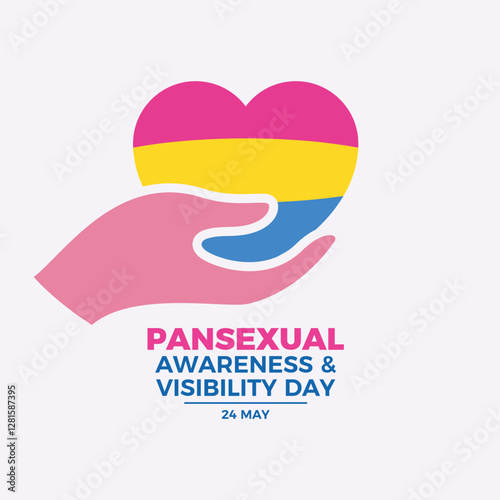 Pansexual Awareness and Visibility Day poster vector illustration. Hand giving heart icon. LGBT pansexual love symbol. Pansexual graphic design element. Template for background, banner, card. 24 May