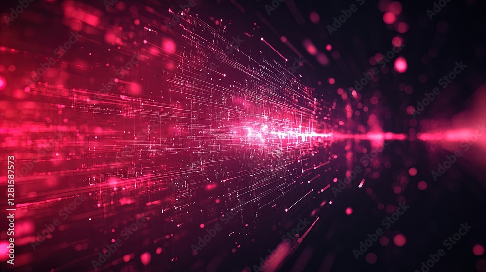 Obraz premium Futuristic abstract design with floating tech symbols, digital lines, and interconnected data points 
