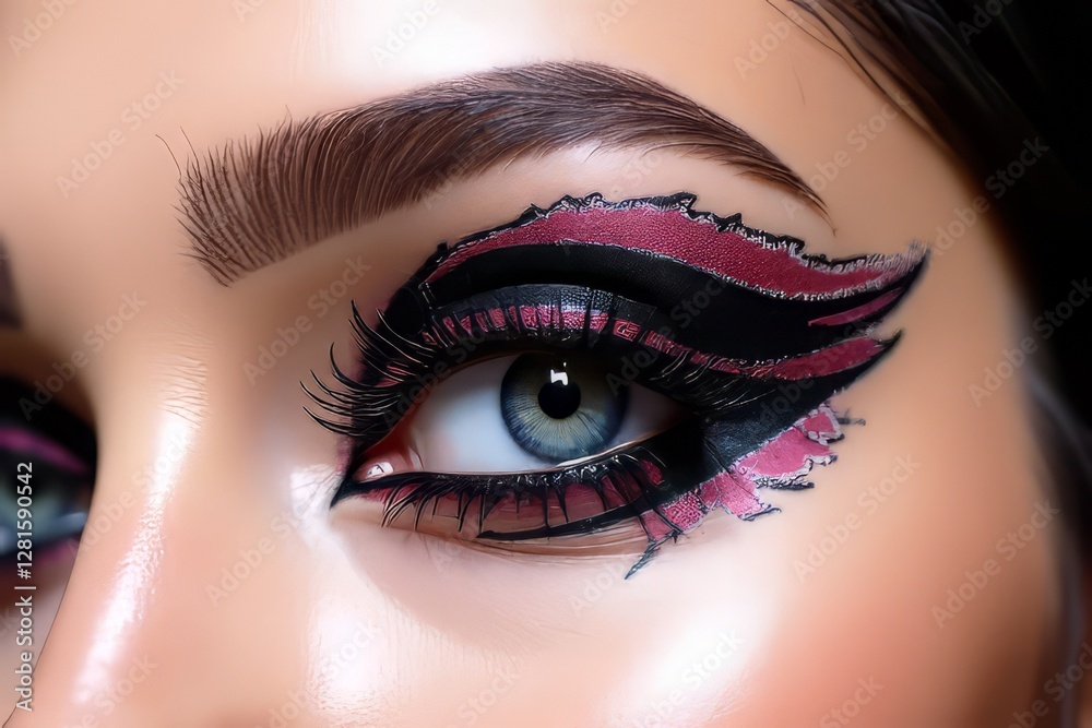 Fototapeta premium Dramatic Eye Makeup Design with Pink and Black Patterns