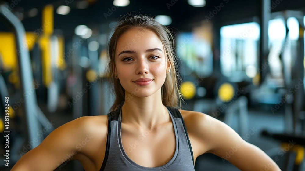 Fototapeta premium Young Woman Exercising in Fitness Gym with Copy Space
