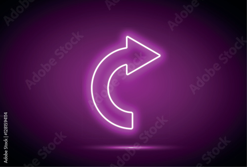 Arrow. Neon arrow sign. Neon road, symbol. Right arrow. Colorful  icon. Glowing arrow icon.
