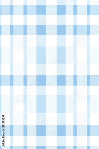 Illustration of a soft gingham pattern in pastel shades of blue and white, with a light, airy feel. The playful, vintage inspired design makes it perfect for casual fashion, such as sundresses and