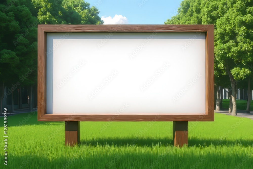 Empty Wooden Billboard in Park - Outdoor Advertising Mockup Empty Wooden Billboard in Park - Outdoor Advertising Mockup