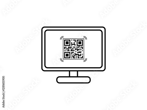qr code on outline computer screen vector icon isolated on white 