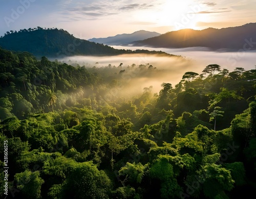 Capturing the Majestic Serenity of a Tropical Rainforest Mountain at Dawn