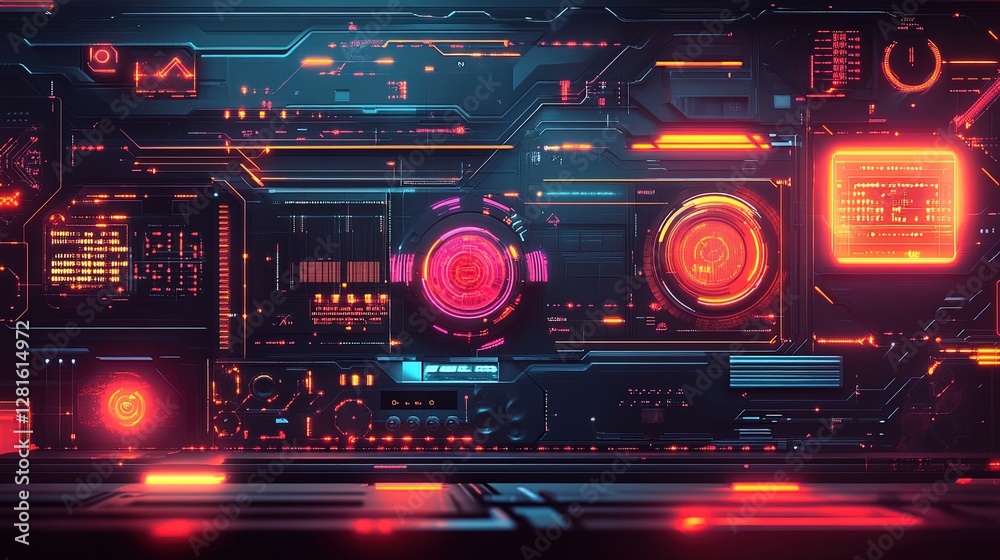 Abstract futuristic design with glowing symbols, tech lines, and digital data grids, representing innovation Abstract futuristic design with glowing symbols, tech lines, and digital data grids, representing innovation