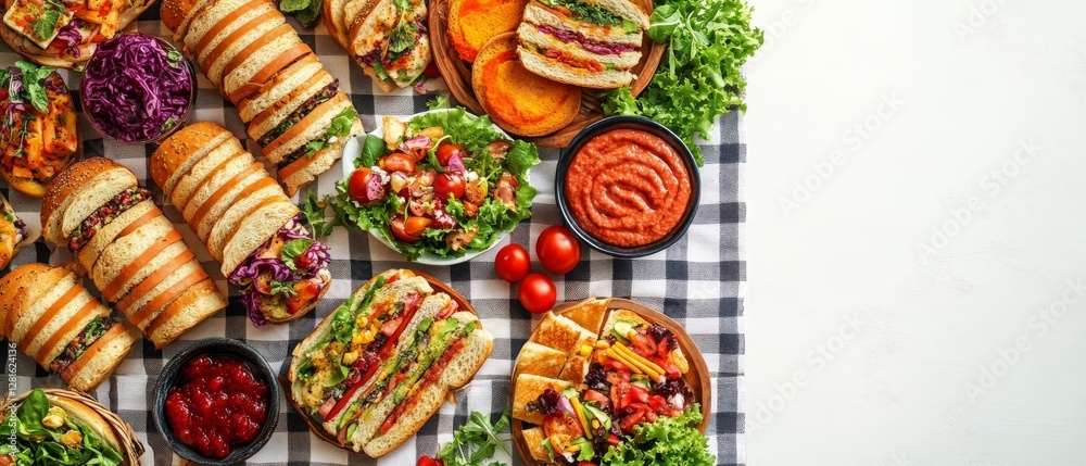 Delicious Vegetarian Sandwich Buffet with Fresh Salads and Dips Delicious Vegetarian Sandwich Buffet with Fresh Salads and Dips