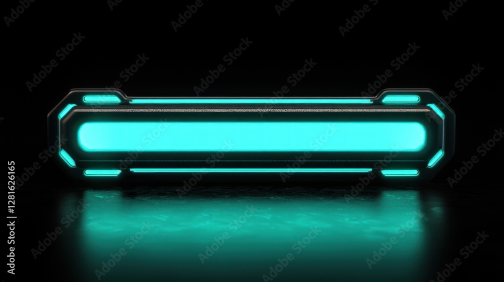 Futuristic Teal Neon Light Panel, Sci-Fi Interface Element, Digital Display Futuristic Teal Neon Light Panel, Sci-Fi Interface Element, Digital Display