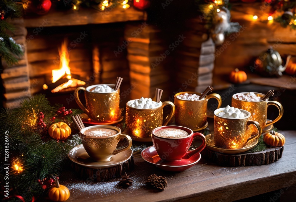 Fototapeta premium delightful colorful seasonal beverages nestled warm cozy environments inviting ambiance, coffee, tea, smoothie, cider, drink, latte, cocoa, glass, mug