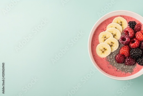Colorful smoothie bowl topped with fresh fruits, chia seeds, and