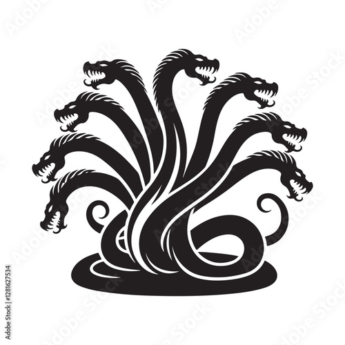 Hydra Silhouette Vector: Fierce Multi-Headed Dragon Design