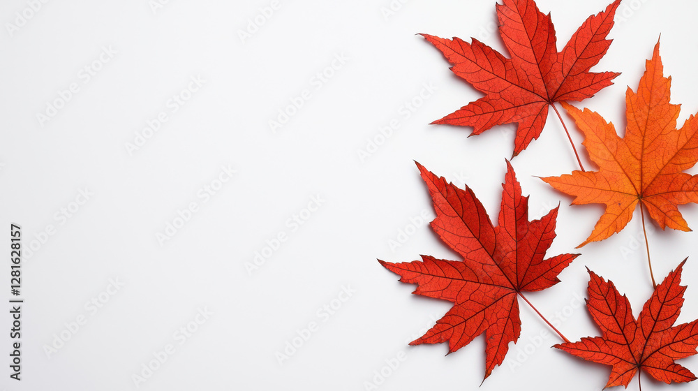 Autumn leaves in vibrant colors on white background Autumn leaves in vibrant colors on white background