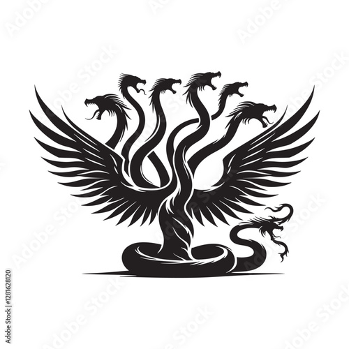 Hydra Silhouette Vector: Fierce Multi-Headed Dragon Design
