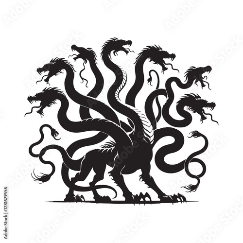 Hydra Silhouette Vector: Fierce Multi-Headed Dragon Design