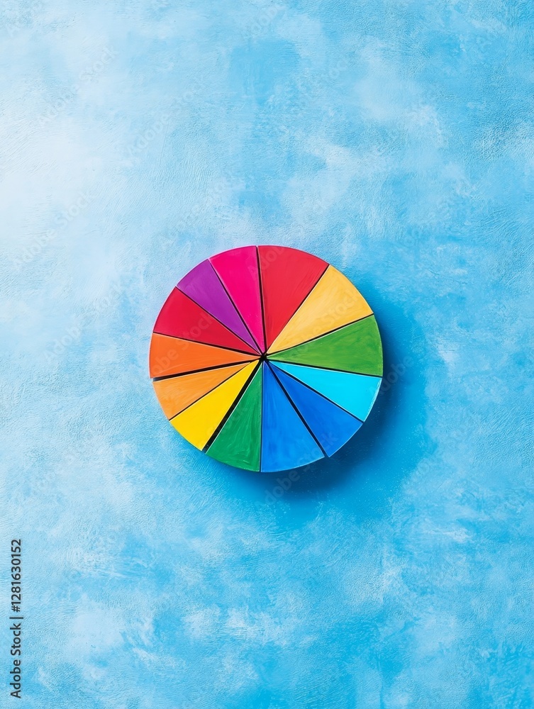 Fototapeta premium A Colorful Spectrum Pie Chart - A vibrant pie chart symbolizes data, diversity, unity, balance, and harmony. The colors represent different segments or aspects