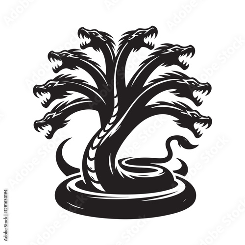 Hydra Silhouette Vector: Fierce Multi-Headed Dragon Design