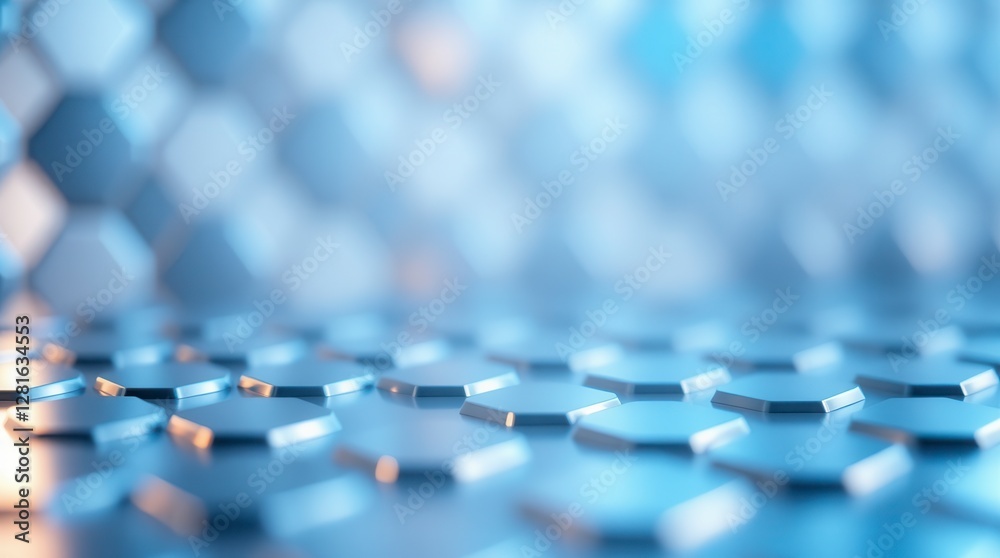 Obraz premium Abstract geometric background with a blue metallic hexagon pattern creates a modern tech aesthetic.