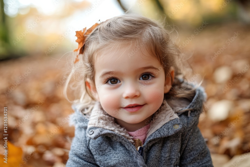 Young girl smiling in a cozy coat surrounded by autumn leaves during a sunny afternoon in the park. Generative AI Young girl smiling in a cozy coat surrounded by autumn leaves during a sunny afternoon in the park. Generative AI