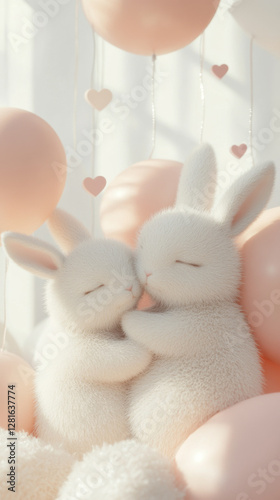 Wallpaper Mural Cute bunny couple with hearts, perfect for St Valentines Day and Easter background Torontodigital.ca