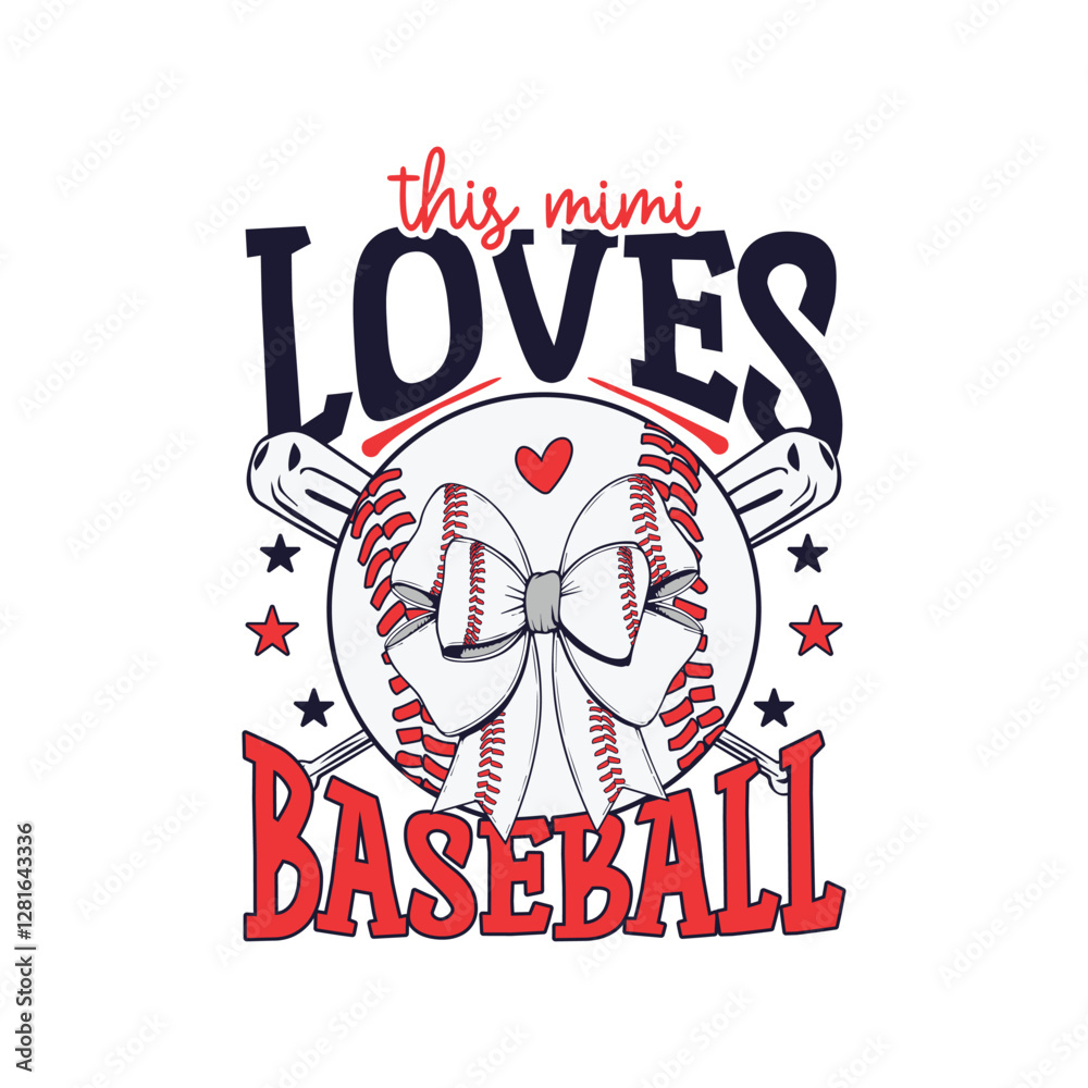 Naklejka premium This mimi loves baseball bow design, BAseball lover, baseball season bow design