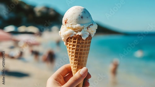 A person holding a melting ice cream cone, trying to savor every bite before it drips away in the hot weather