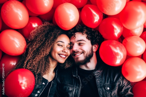 Commercial ad conceptual art. Sign of love and affection. Valentine's day, affectionate couple: breathtaking vivid image of loving mixed-race young lovers. Wedding romance. Lovely bond. photo