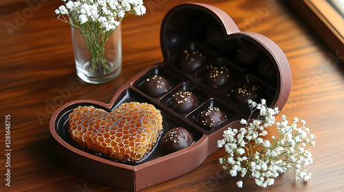 Heart-shaped chocolates and honeycomb, Valentine's Day gift photo