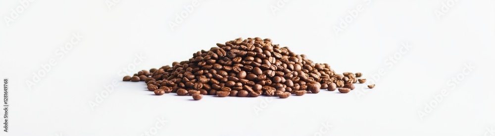 Roasted Coffee Beans Piled High On White Background Roasted Coffee Beans Piled High On White Background