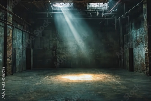 dramatic underground fight club arena raw industrial space with single spotlight piercing darkness gritty atmospheric tension