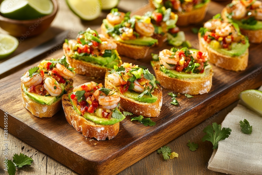 Enjoy a delightful plate of bruschetta with canned shrimp avocado and chili pepper, perfect for lazy mornings and flavorful gatherings. Enjoy a delightful plate of bruschetta with canned shrimp avocado and chili pepper, perfect for lazy mornings and flavorful gatherings.