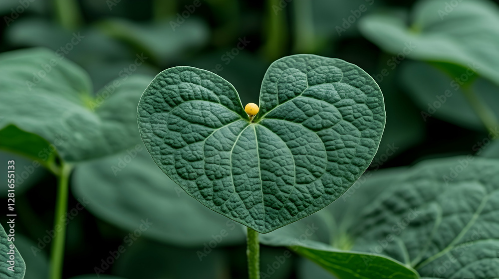 Heart-shaped leaf, plant detail, garden, nature, blurred background, perfect for Valentine's Day cards