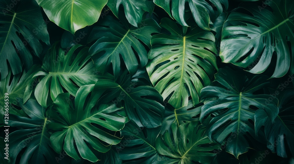 custom made wallpaper toronto digitalLuxury tropical leaves pattern with rich monstera and banana leaves, detailed wallpaper design in deep green tones and soft textures 