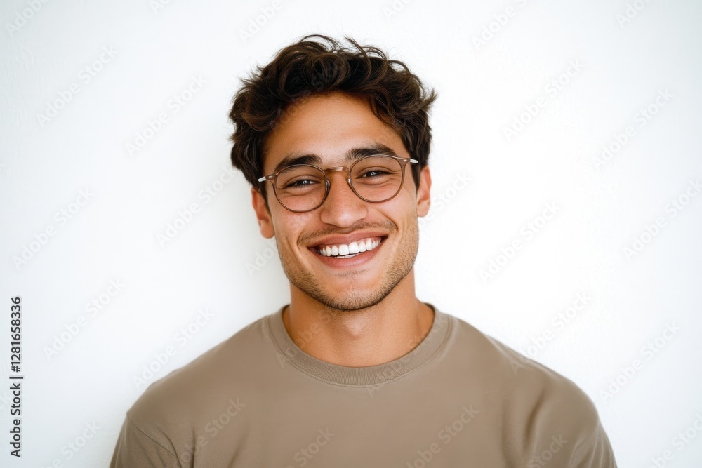 Smiling young man in casual attire against a plain background Smiling young man in casual attire against a plain background